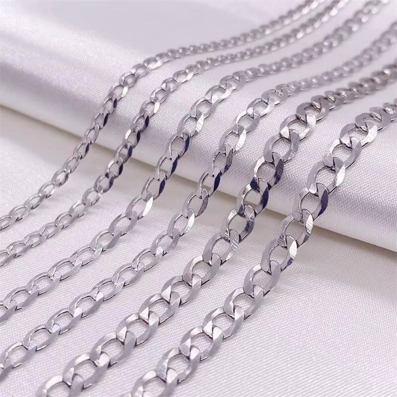 VANA Solid Diamond Cut 925 Sterling Silver Vintage Necklace Close Link Flat Curb Cuban Chain Necklace Men Women Italian Style