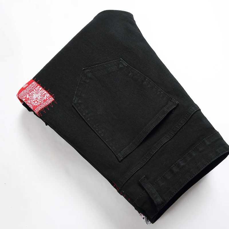 2023 New Mens Patchwork Black Jeans Men Printed Straight Slim Casual Denim Pants Autumn Streetwear Hip Hop Jeans for Men X250812