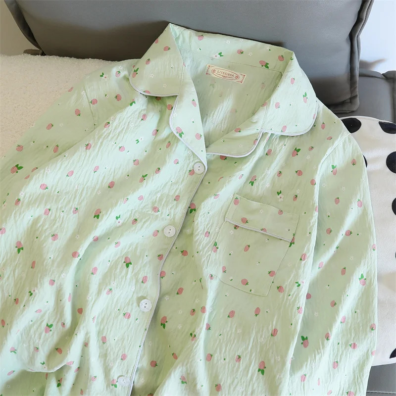 2 PCS Women Pajama Sleepwear Set Long Sleeved Pants Suit Peach Print Ventilate Soft Comfortable Home Leisure Clothes 250811