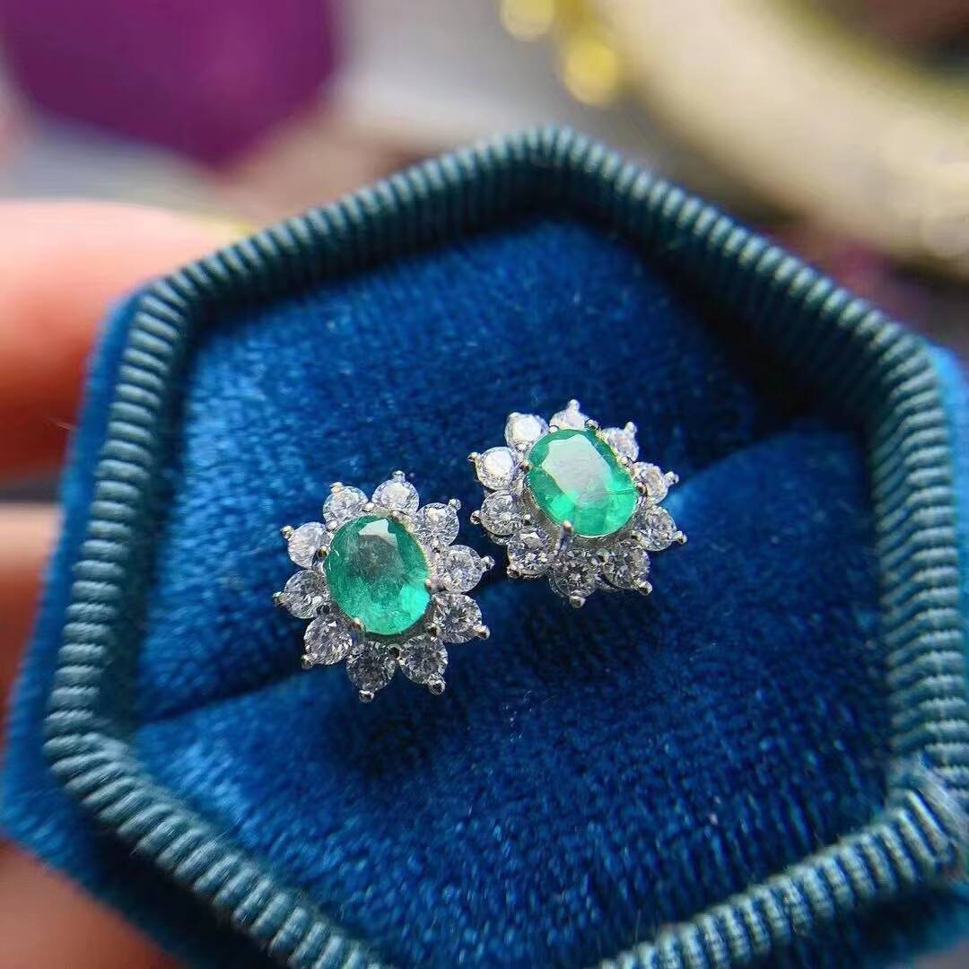 Wholesale Fashion 925 Sterling Silver Ladies Bulk Drop Earring Boho Statement Emerald Earrings for Women