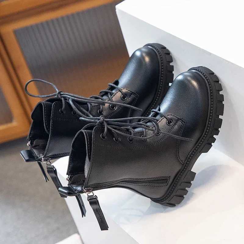 Girls Fashion Boots Black Warm Motorcycle Boots Autumn Winter Kids Ankle Boots Double Zipper Anti-slip Children Rubber Boots New XJ250812