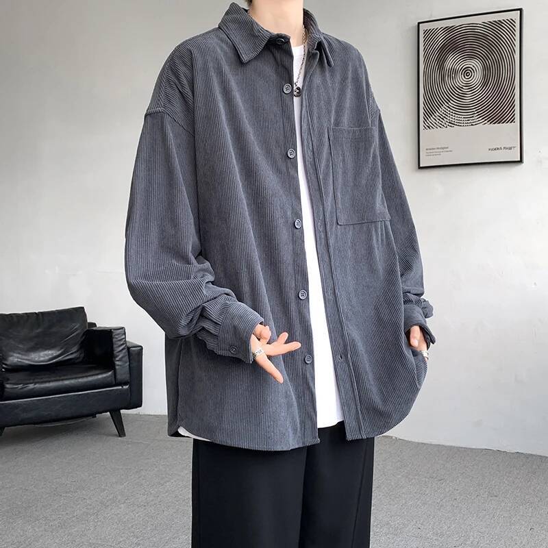 Spring Autumn Loose Casual Men Corduroy Solid Long Sleeve Hip Hop Top Streetwear Shirts Male Vintage Blouse Plus Size 8XL ddmymarket