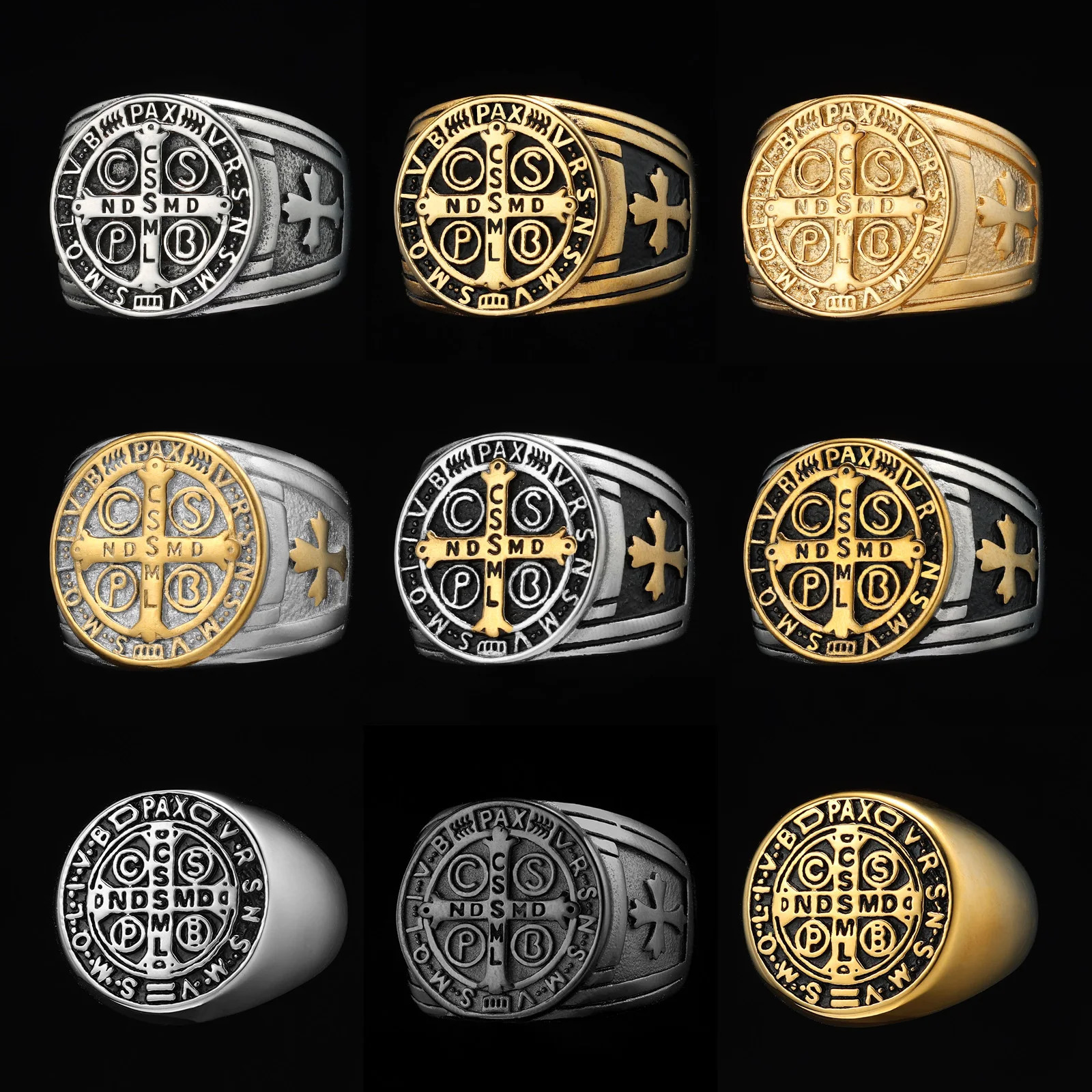 Exorcism Saint Benedict Cspb Cross Men Rings Punk Hip Hop for Boyfriend Male Stainless Steel Jewelry Creativity Gift Wholesale 250812