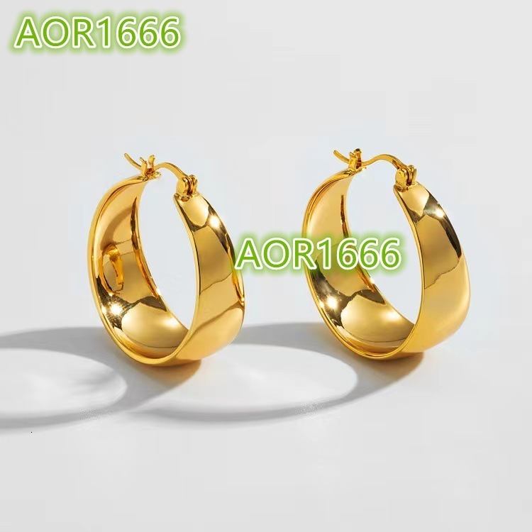YICAI Exaggerate Widened Arc Earrings for Women Stainless Steel 18K Gold Round Shape Ear Buckle Hoop Earrings
