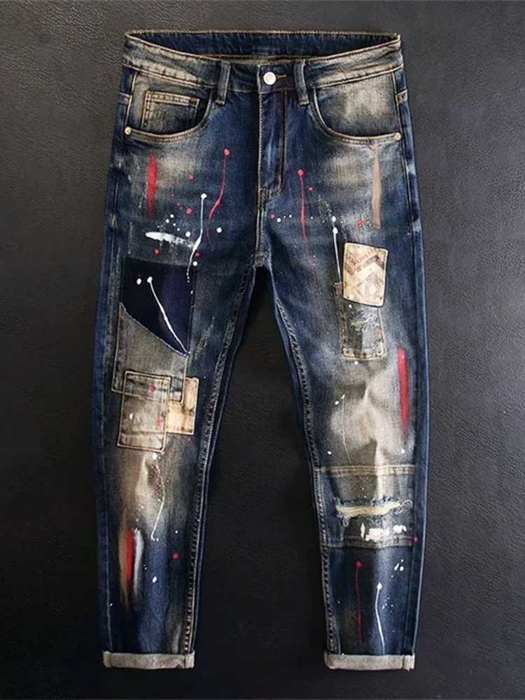 2024 Spring and Autumn New Fashion Trend Printed Straight Leg Stretch Jeans Mens Casual Loose Comfortable High Quality Pants X250812