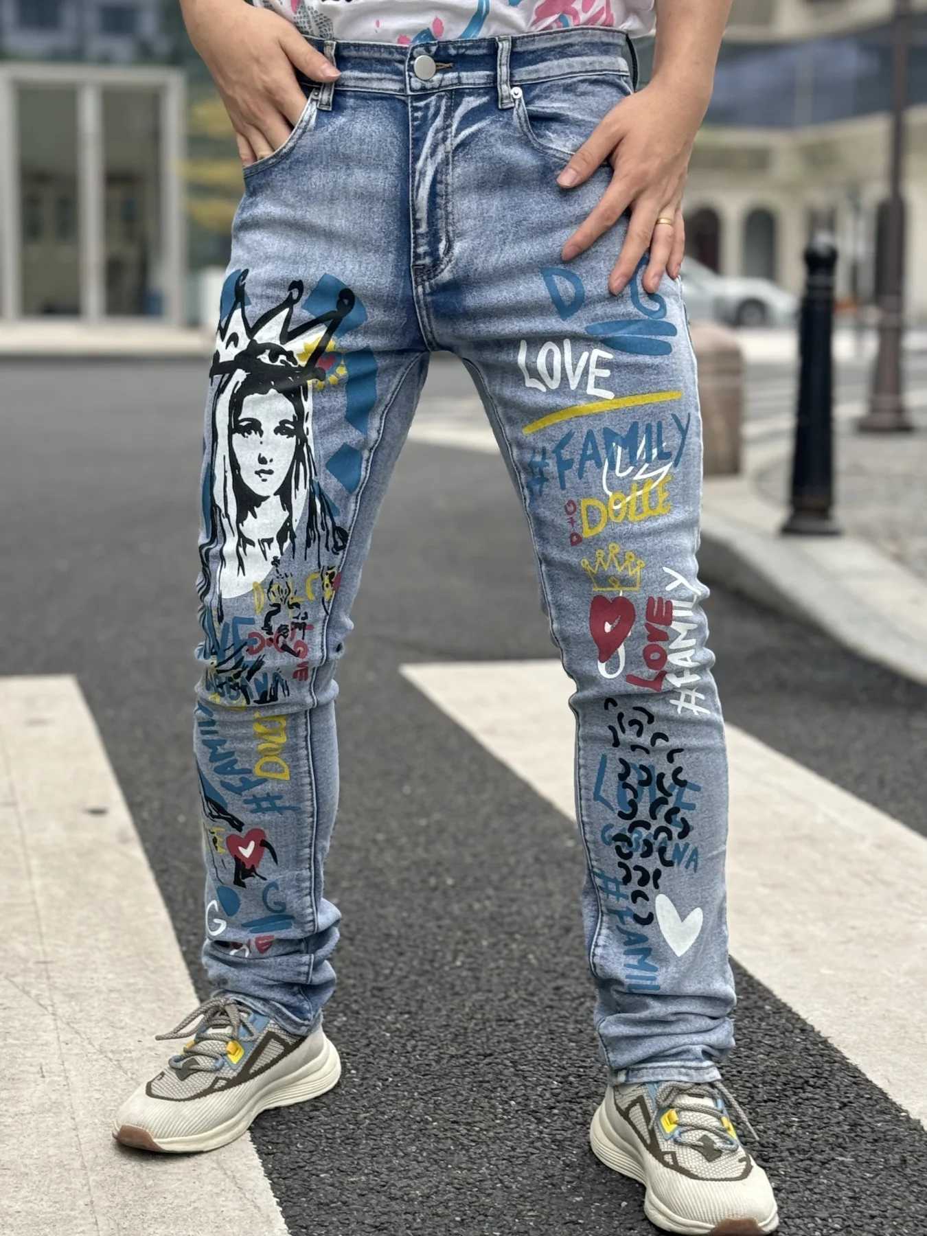 Fashionable Mens Jeans With Trendy Prints Highlighting Individuality Elastic And Breathable Fabric Free Shipping X250812