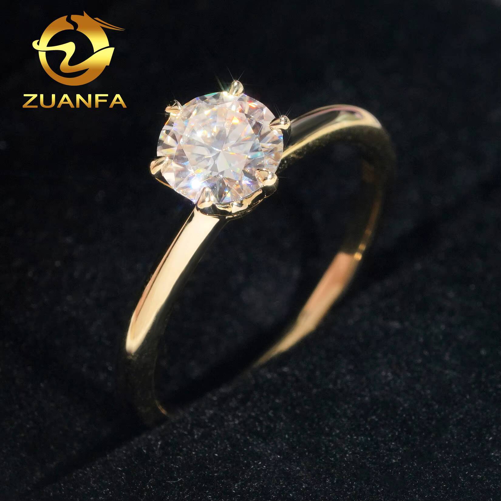 Classic 6 Prong 1 ct Round Cut 10K Solid Gold Solitaire Ring Moissanite Diamond Engagement for Men and Women