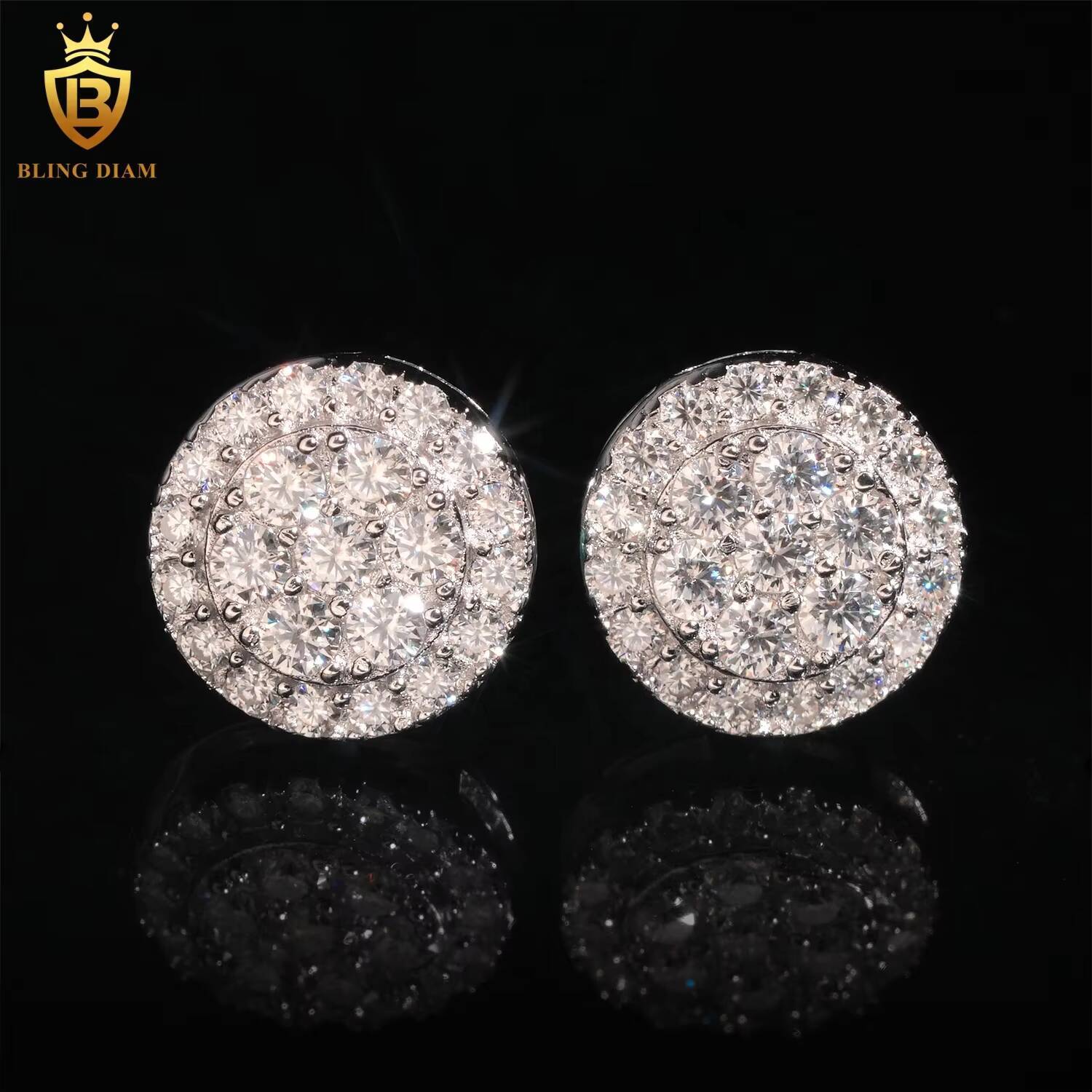 Pass Diamond Tester VVS Moissanite Iced Out Hip Hop 925 Sterling Silver Stud Earrings