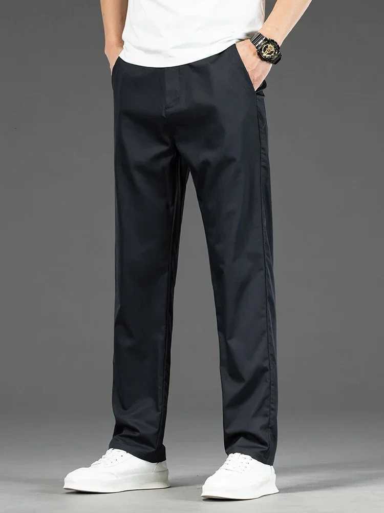 Thin Men Bamboo Summer Pants Casual High Quality Business Classic Fashion Stretch Slim Formal Straight Trousers Black Gray Khaki W250812