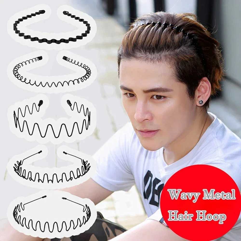 1/3pcs Unisex Black Elastic Non-Slip Metal Bands for Men Wen Wavy Hairband Spring Hair Hoop Fashion Hair Accessories X250812