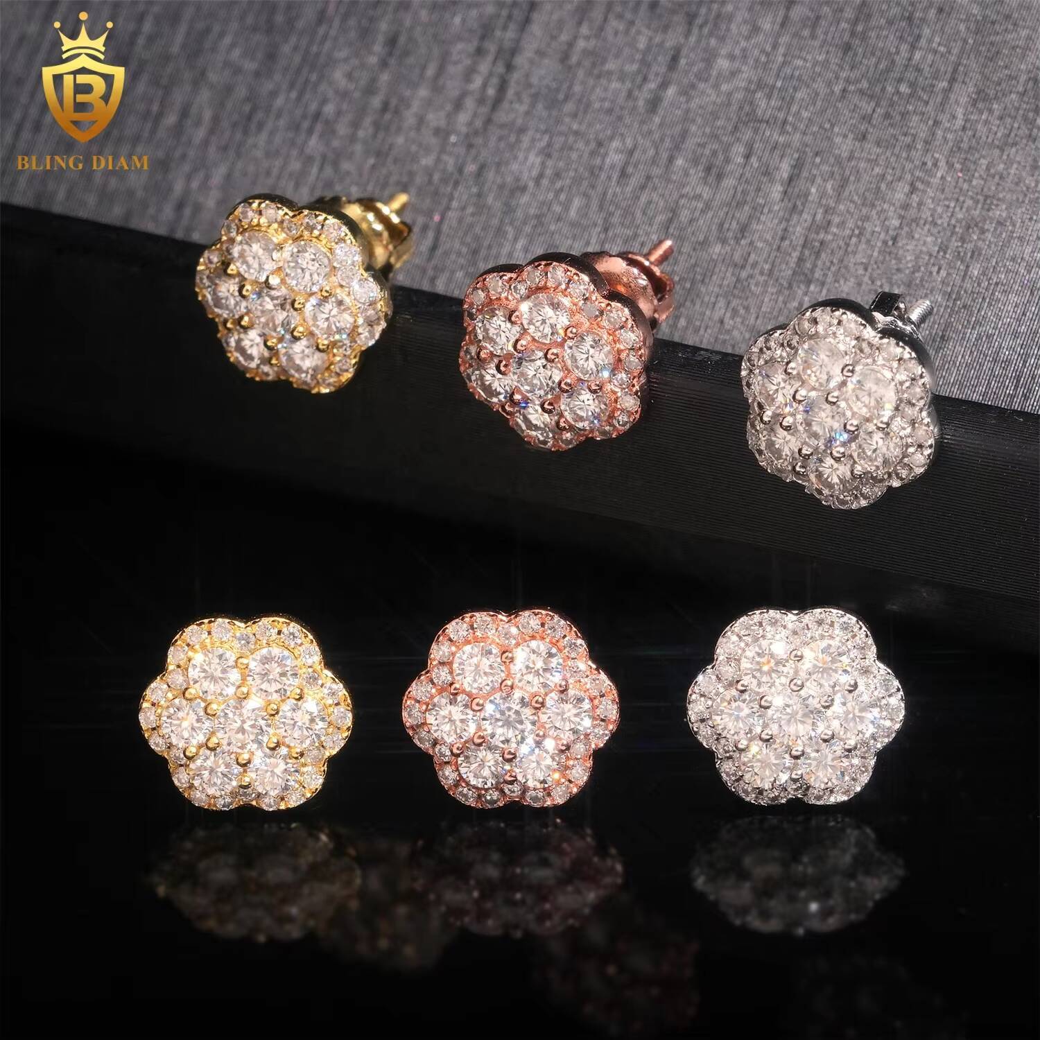 Pass Diamond Tester 925 Sterling Silver VVS Moissanite Hip Hop Custom Stud Earrings