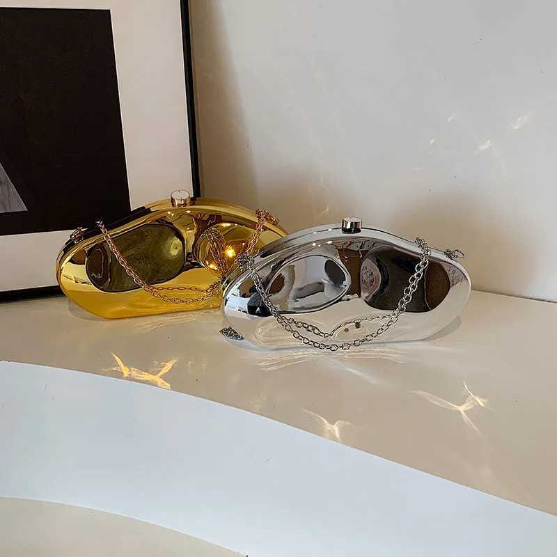 New Acrylic Shell Shape Clutch Ladys Bags Designer Evening Party Cute Metal Shiny Purse Gold Silver Blue Egg Handbags Purse Gift Y250811