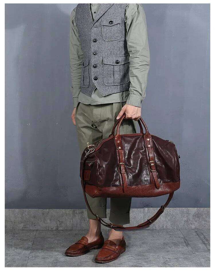 Top Quality Vintage Casual Vegetable Tanned Cowhide Men's Business Travel Unisex Big Capacity Genuine Leather School Bag