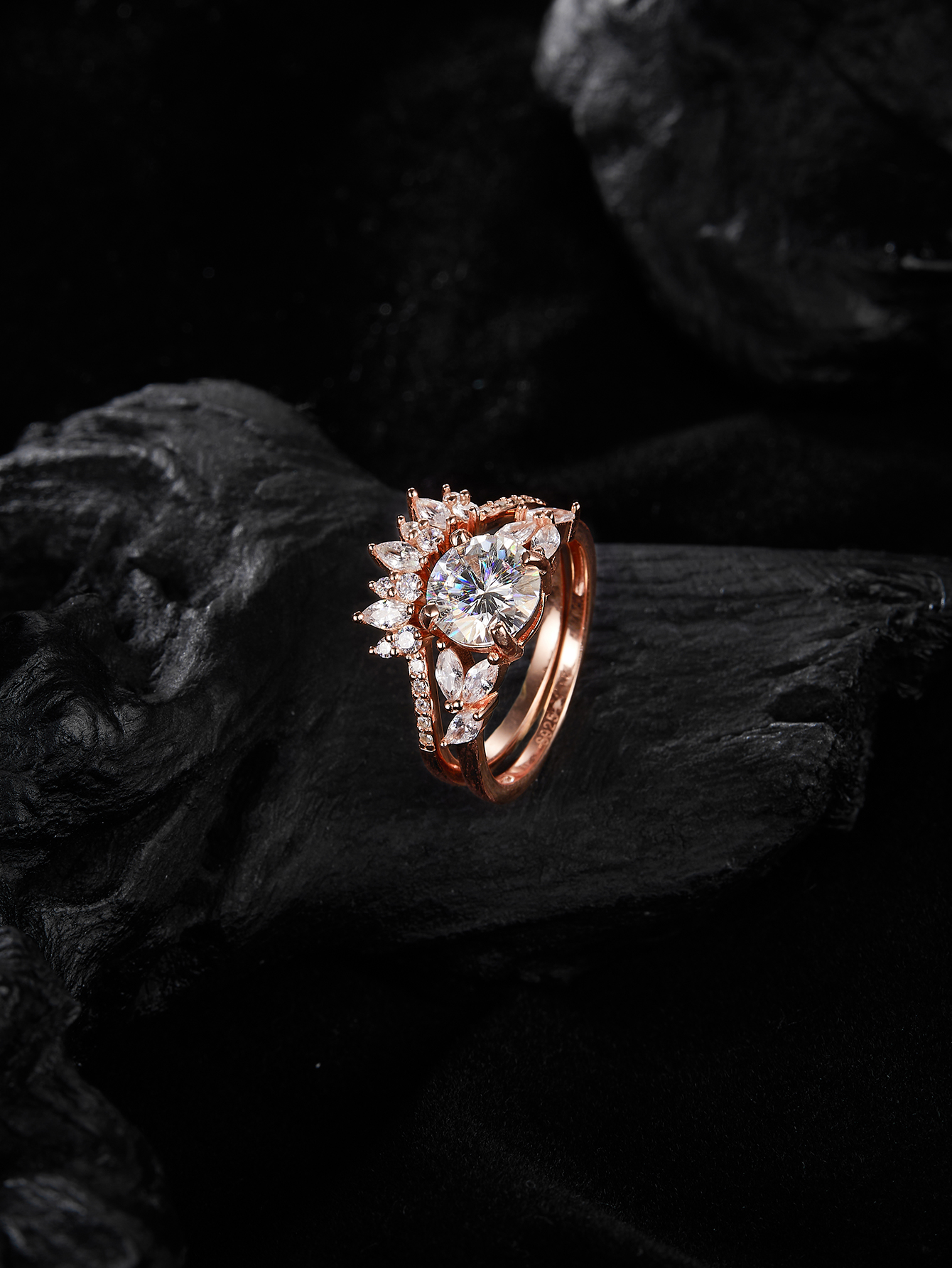 MT Premium Jewelry Moissanite Engagement Wedding Ring Set, Women's 925 Sterling Silver 2 pcs Detachable Stackable Ring Set, Anniversary Band Set 