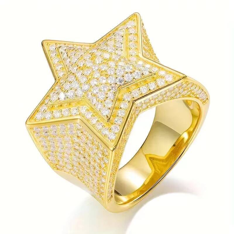 Hip Hop 925 Sterling Silver Iced Out VVS Moissanite Cluster Star Ring Fine Jewelry Passed Diamond Tester for Men and Women