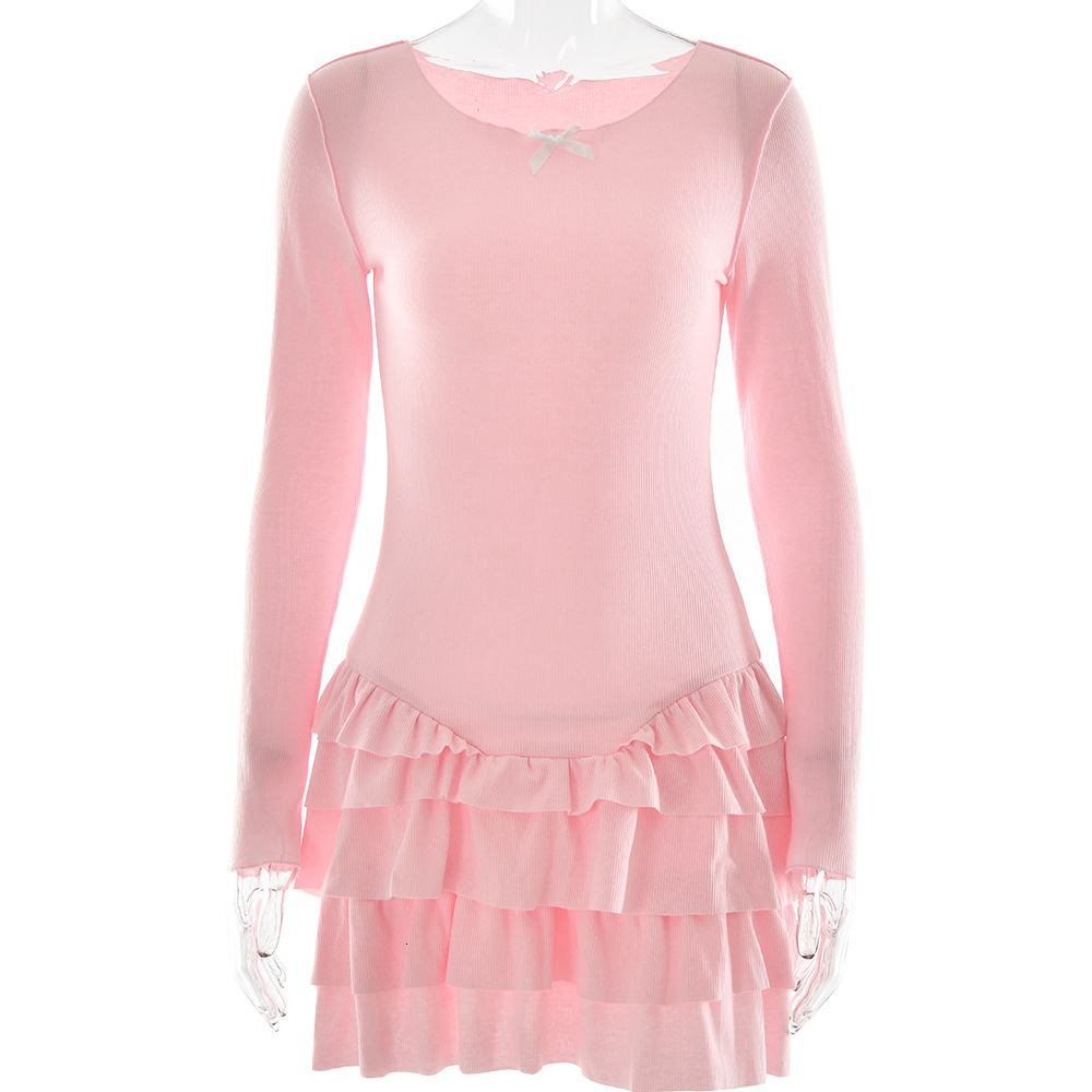 2025 summer new women's autumn and winter fashion trend pleated short skirt new spicy girl round neck slim fit dress new designer