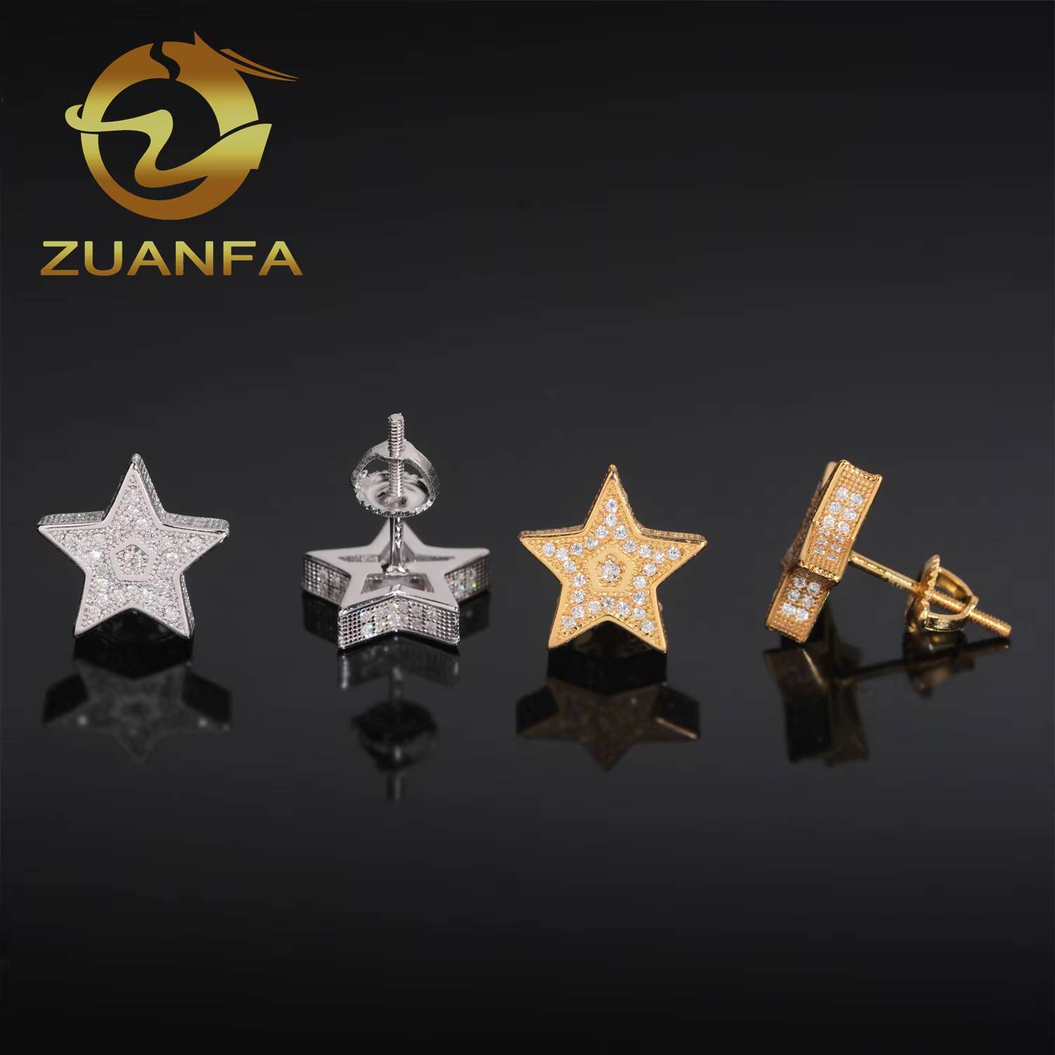 Fashion Star Earrings Cluster Moissanite Diamond Stud Earrings 925 Sterling Silver Iced Out Moissanite Screw Back Earrings