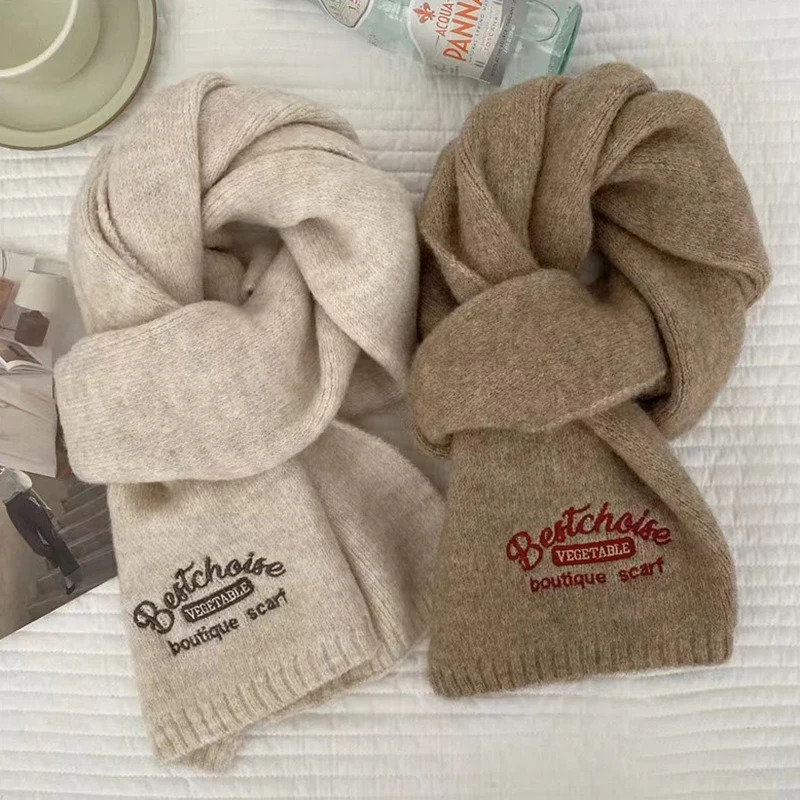 Winter Warm Scarf For Women Fashion Letter Knitted Wool Yarn Neckerchief Muffler Female Shawl Neck Wraps 250812
