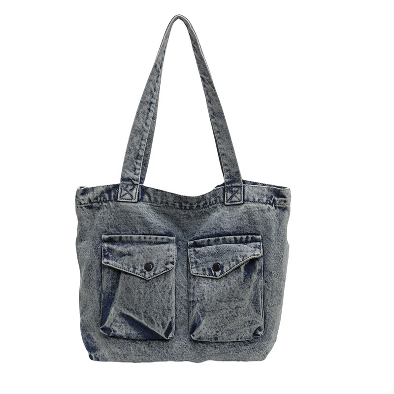 Handheld Denim for Women New Fashion Versatile Tote Commuter Large Capacity Underarm Bag