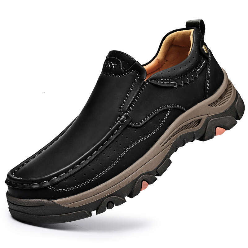 Men's Thick-Soled Wear-Resistant Outdoor Hiking Loafers Slip-On Casual Leather Shoes