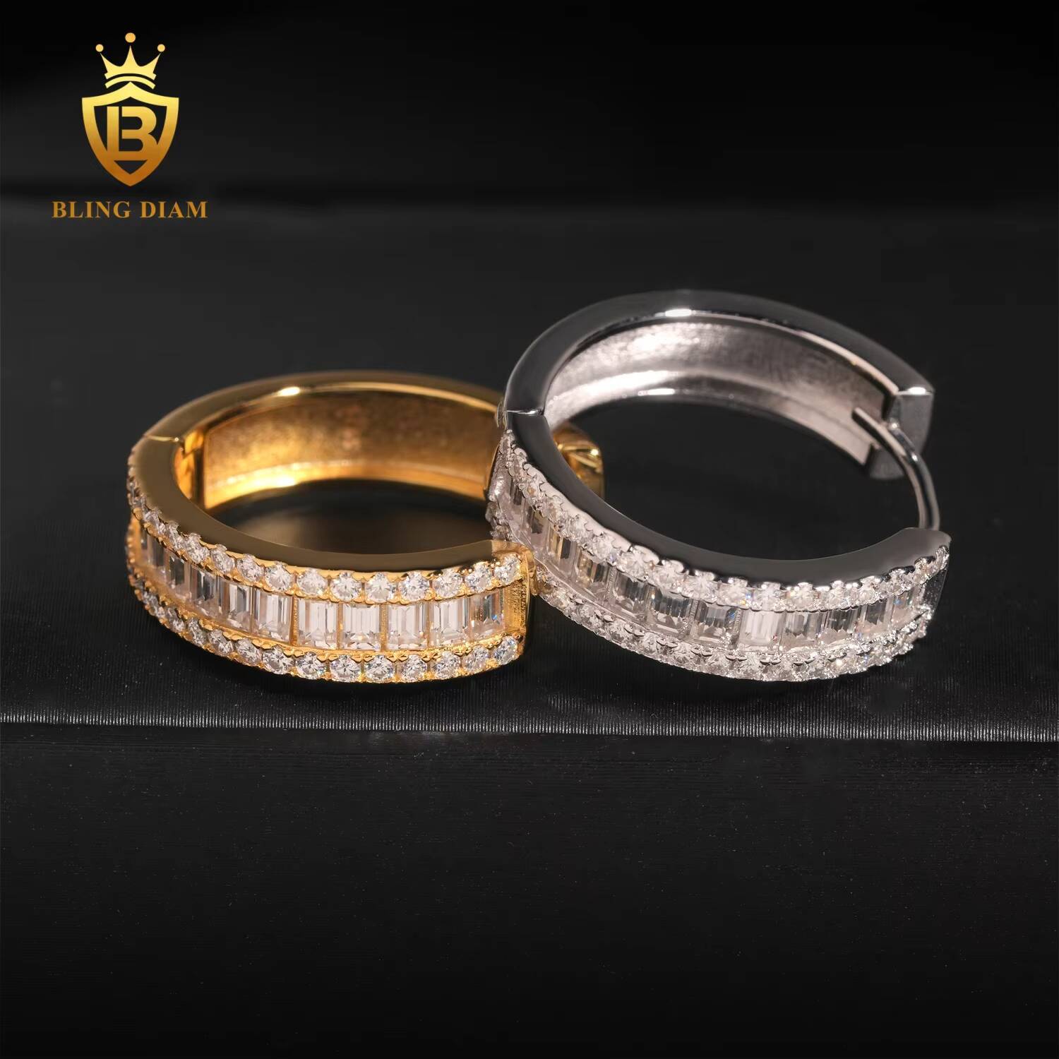 Factory Direct GRA Certificate New Style Iced Out 925 Sterling Silver Baguette Diamond Hip Hop Moissanite Hoop Earrings