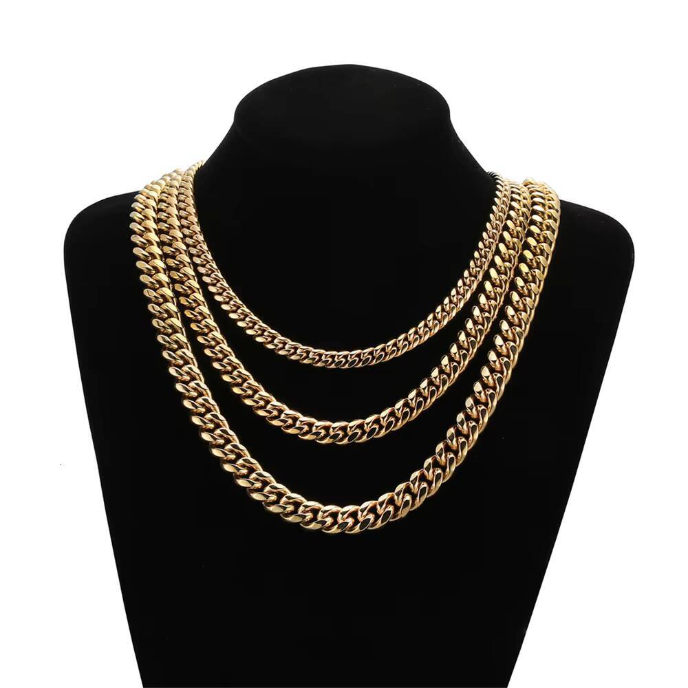 Real 18K Gold Plated Chain Jewelry Stainless Steel 12mm Solid Heavy Miami Cuban Link Curb Necklace for Men Women