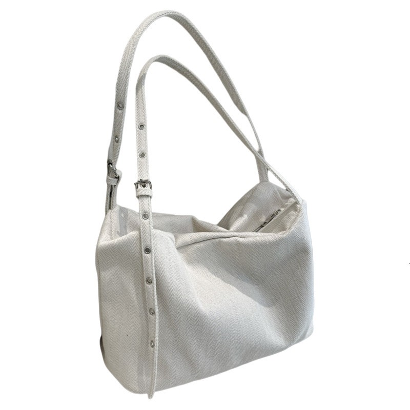 Korean Style Lazy Wind Denim Tote Canvas Simple Large Capacity Versatile Crossbody Casual Commuter Button Shoulder Bag ddmymarket