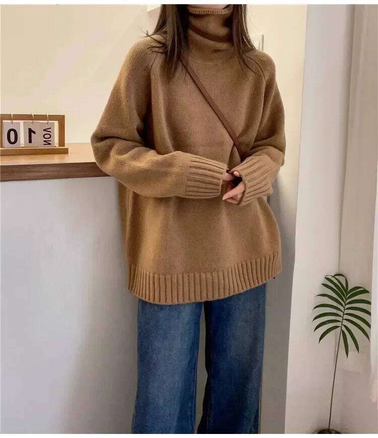 Women's Red Cashmere Turtleneck Sweater Loose Fit Thick Pullover For Autumn Winter European Style New Year Lazy Wind MDNG 20250811