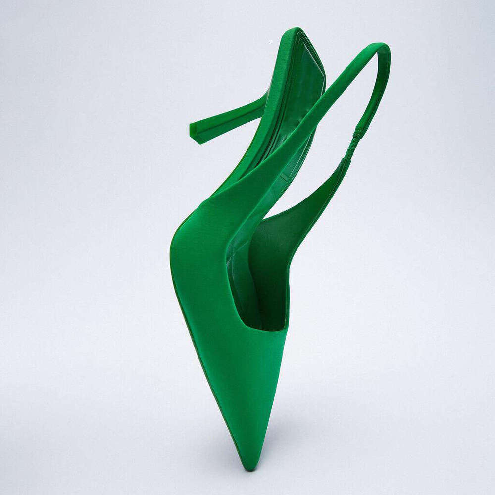 2025 New Green Fabric Open Back High Heels French Designer Pointed Designer shoe Toe Stiletto Sandals for Women