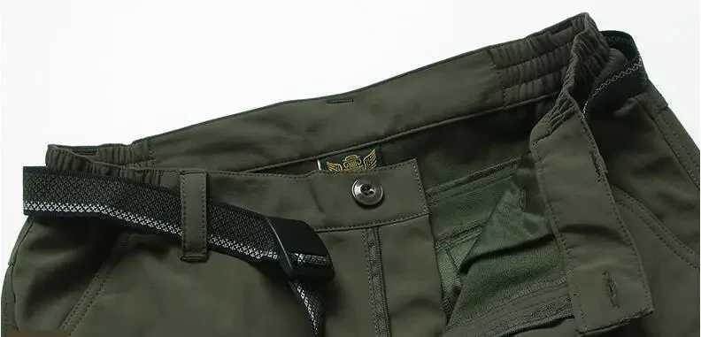 Men Winter Cargo Pants Elastic Waist Travel Softshell Fleece Pants Waterproof Windproof Thermal Warm Long Trousers Plus Size 4XL W250812