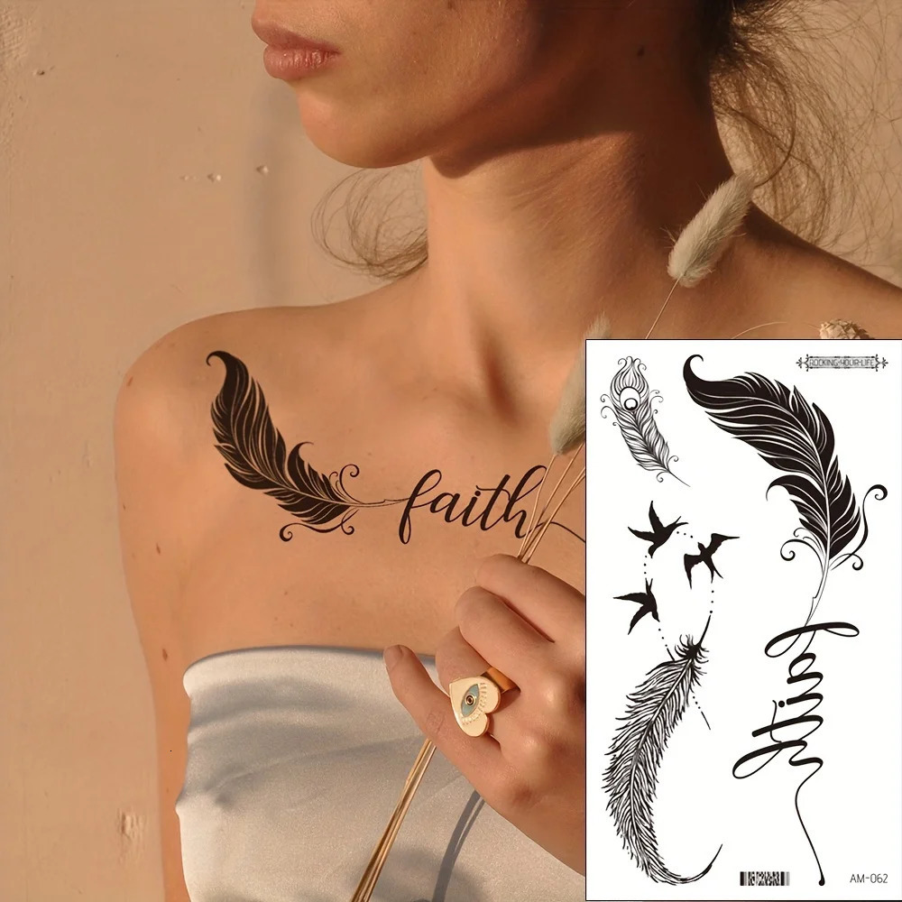 6 Sheets Simple Flowers Temporary Tattoos English Words Tattoo Stickers For Women Body Back Waterproof Arms 250809