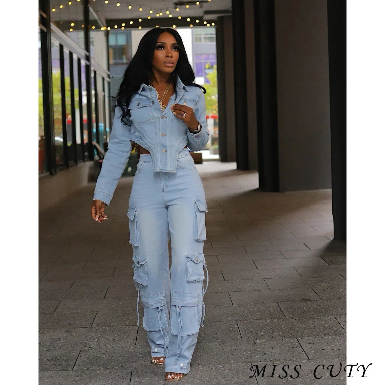 Sexy Denim Jackets Jean 2 Piece Pant Set Outfits Joggers Women Tracksuits Elegant Cropped Denim Jean Coats Two Piece Pant Sets 250808