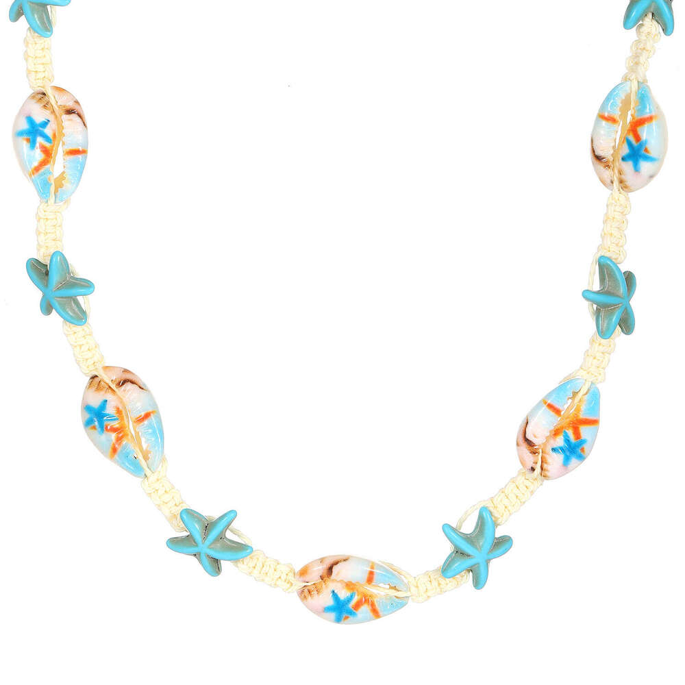 Summer Ocean Style Cartoon Shell Jewelry Set for Women Bohemian Creative Woven Sea Turtle Starfish Necklace Bracelet