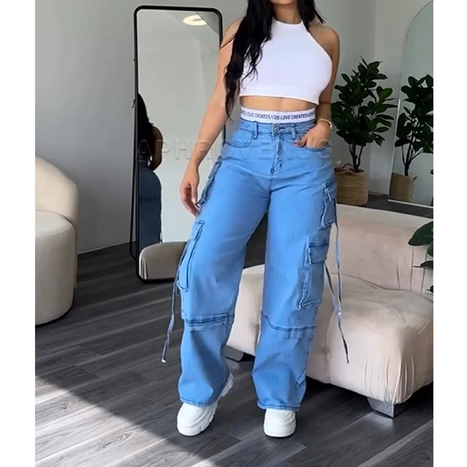 Denim Straight Jeans Wide Leg Women High Waist Loose Pants Y2K Trousers Hip-hop Streetwear Waist Colorblocked Loose Jeans 250811