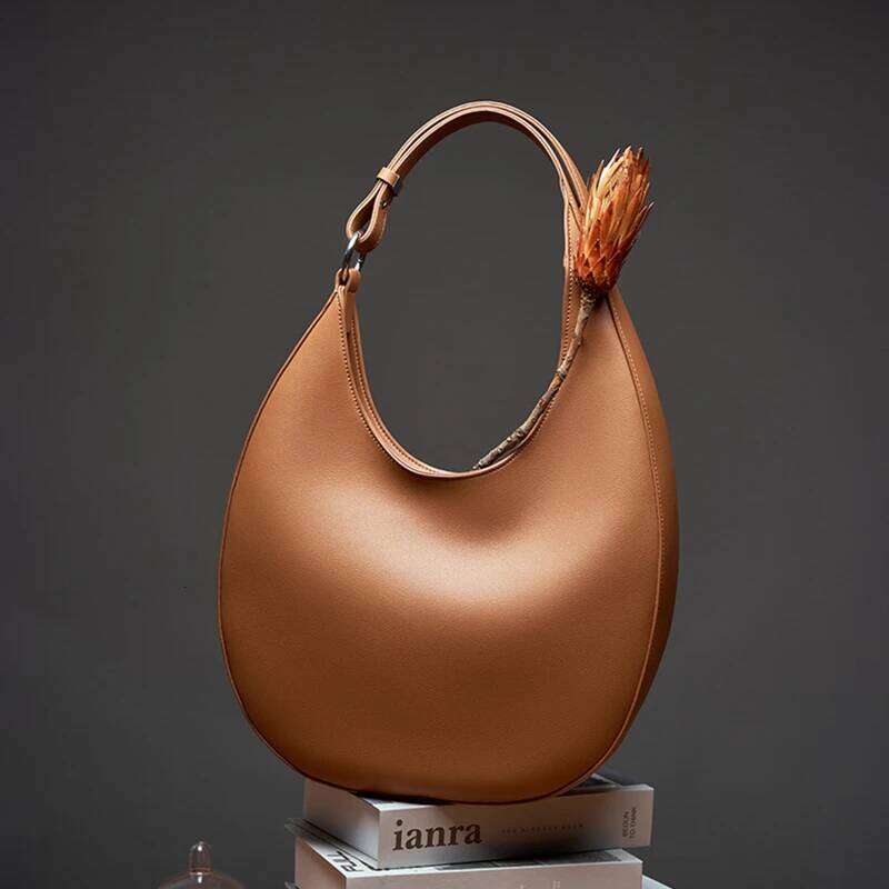 Hifashion Trendy Genuine Leather Crescent Underarm Shoulder Bags For Women Designer Hobos Half Moon Tote Handbags