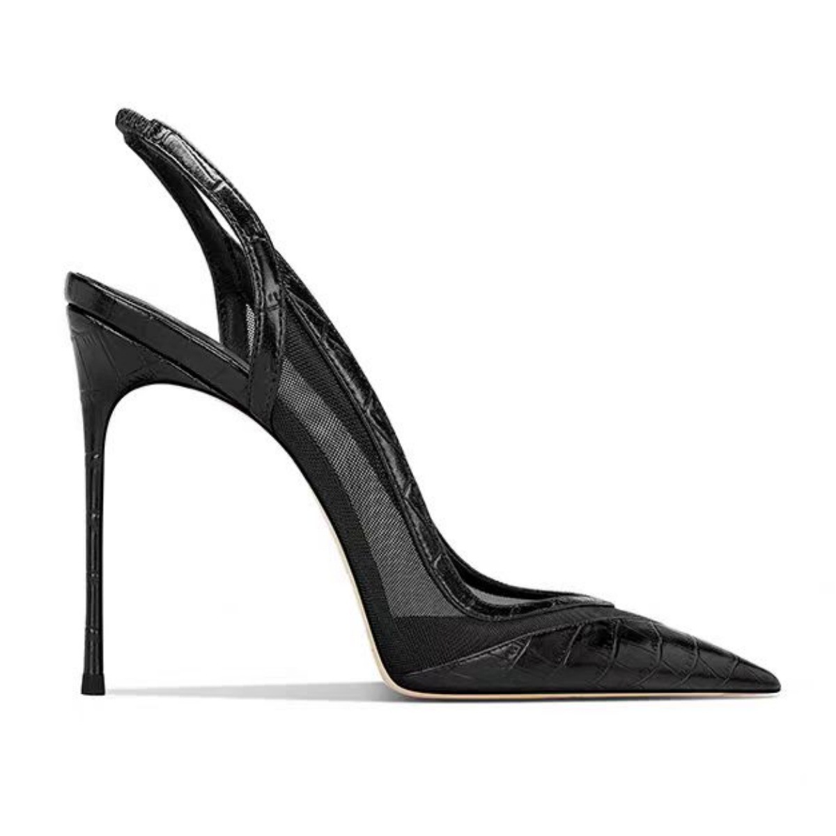 Unisex Size 36-47 Stiletto Sandals - Mesh and Pointed Toe Crossdressing Heels (Black/White/Burgundy)