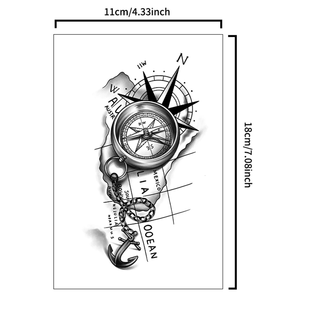 1Pc Compass and Anchor Nautical Waterproof Temporary Tattoo Stickers Longlasting for One to Two Weeks For Arm Leg 250809