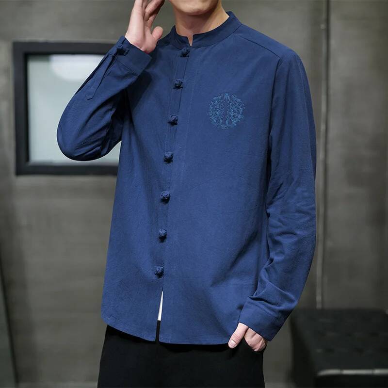 New Spring Autumn Chinese Style Cotton Linen Shirt Men Solid Color Loose Long Sleeve Single Breasted Shirts Mensa Clothing ddmymarket