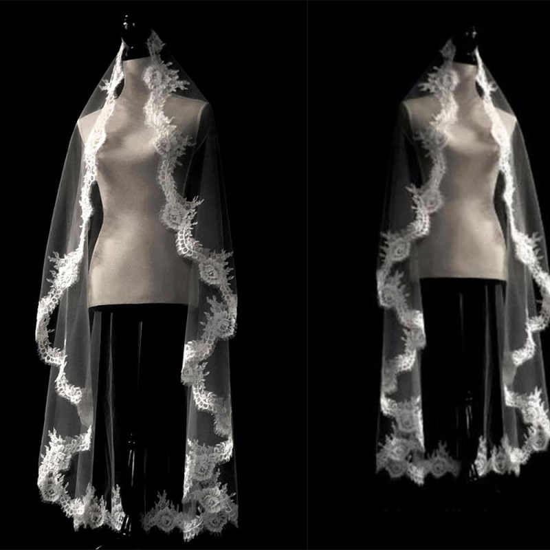 Gorgeous Long Wedding Veils With Lace Applique Edge One Layer High Quality Veils With Comb Tulle Bridal Customized