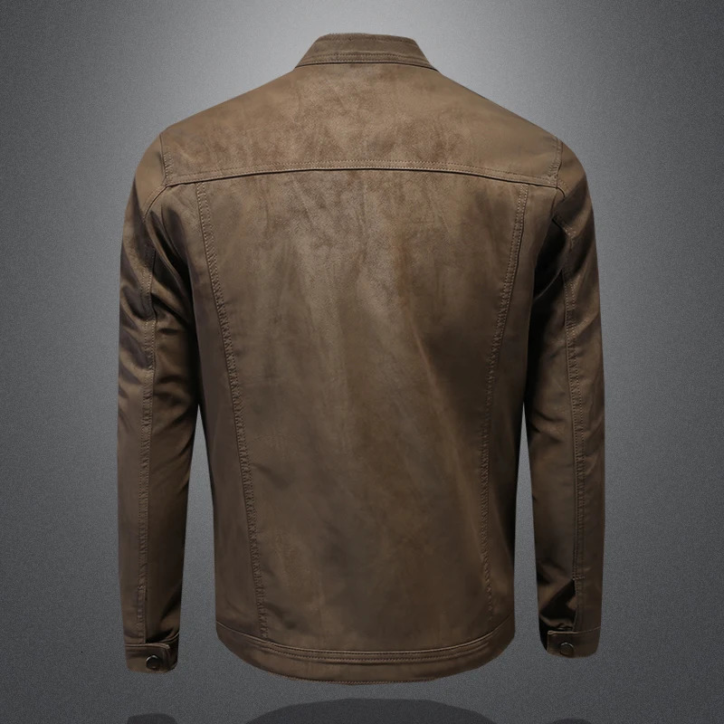 2025 high-quality slim fit leather jacket mens casual stand up collar motorcycle leather jacket 250811
