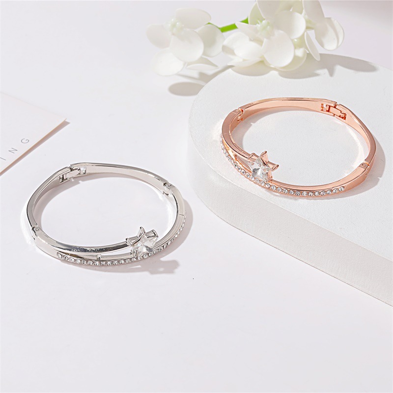 Korean Style Fresh Full Design Simple Five-Pointed Star Zircon For Women Student Best Friend Bracelet