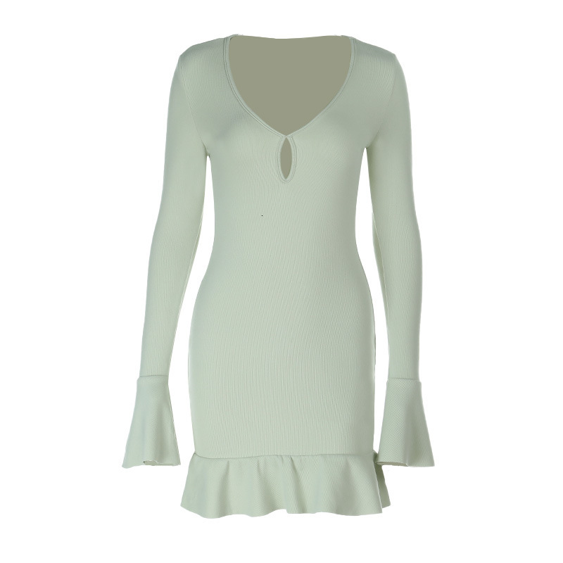 2025 Summer New Women's European and American style Knitted trend Hollow Long Sleeve Dress V-neck Short Skirt Women's New Designer