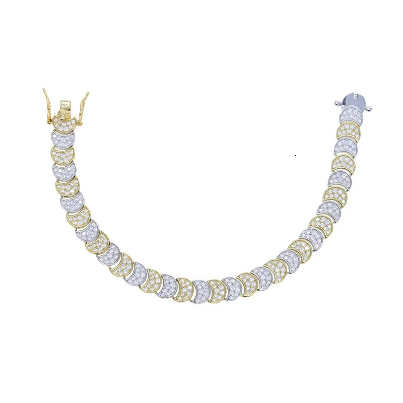 Moon Shaped Link Chain Bracelet for Women Paved Bling Cubic Zirconia Cz Two Tone Color Fashion Wedding Anniversary Gifts Jewelry 250807