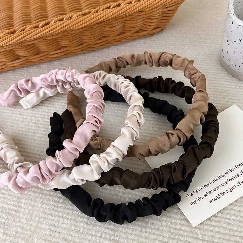 2023 New Solid Color Silky Satin Pleats Bands for Women Girls Elegant Hair Hoop Wash Face Hair Band Fashion Hair Accessories X250812
