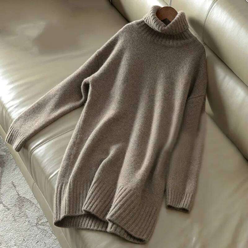 Cashmere Women Turtleneck Knitted Wool Pullover Long Loose Thick Warm Fashion Casual Women's Sweater MDNG 20250811