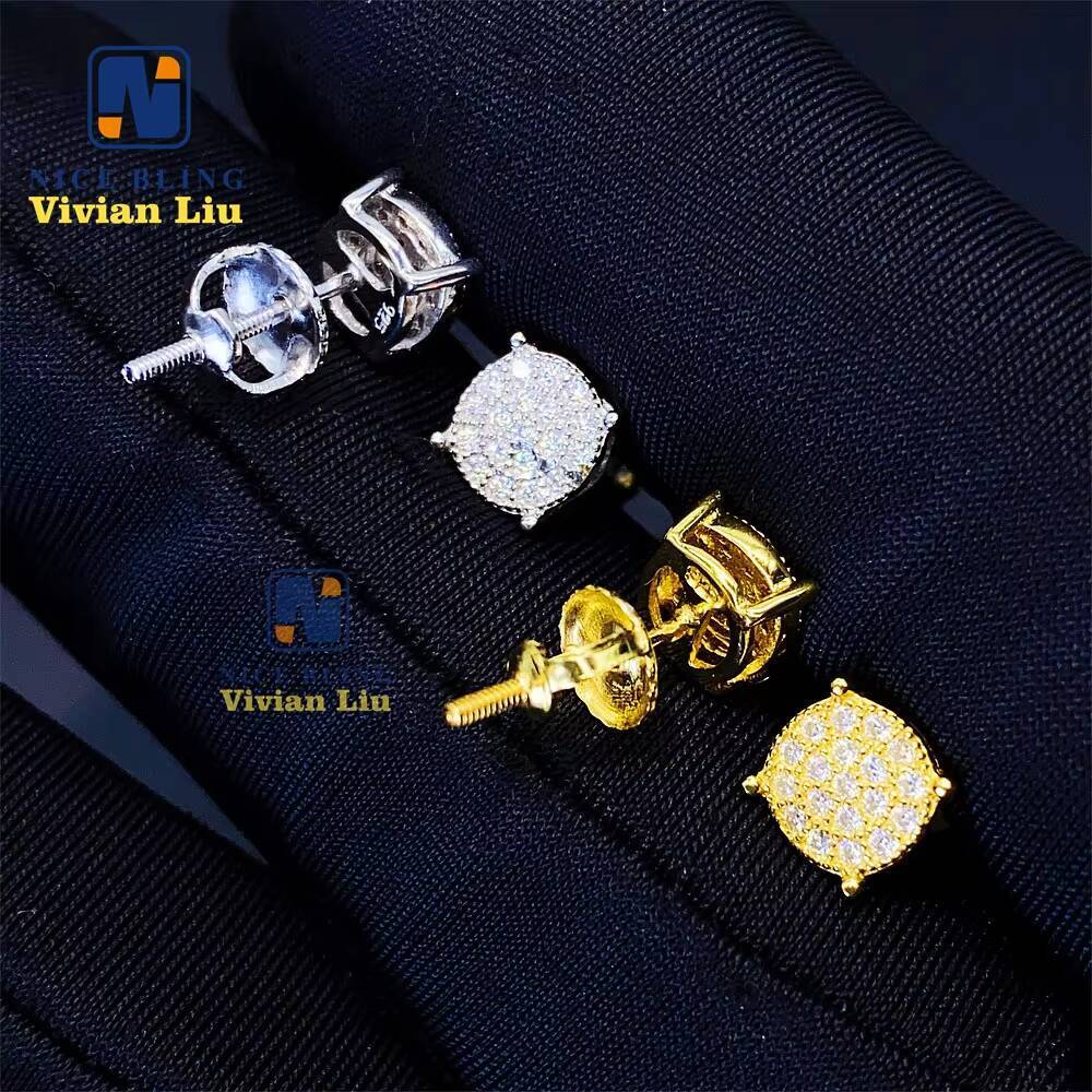 Hot Selling Women Vvs Moissanite Luxury Diamond Fashion Jewelry Gold Plated 925 Sterling Silver Hip Hop Earrings