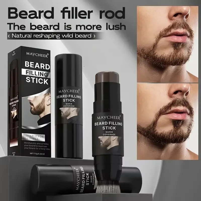 4 Colors Beard Pencil Filler for MenBeard Filling Stick And Brush 2in 1 for Moustache Hair Long Lasting Coverage Natural Finish 250809