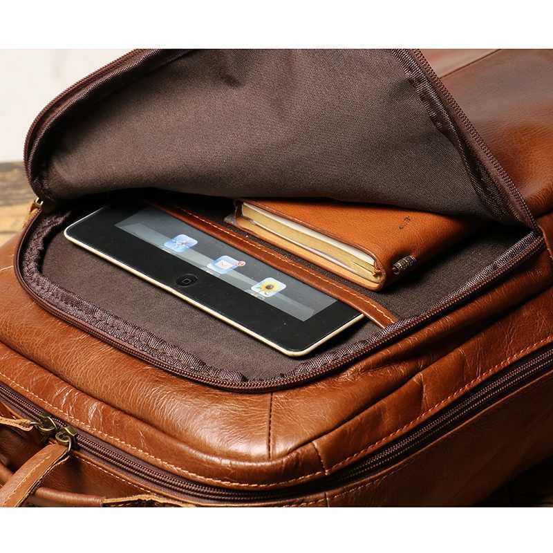 Leathfocus Head Layer Cowhide Mens Shoulder Bag Leather Satchel 15 Inch Laptop Bag Retro Classic Ladies Travel Backpacks W250812