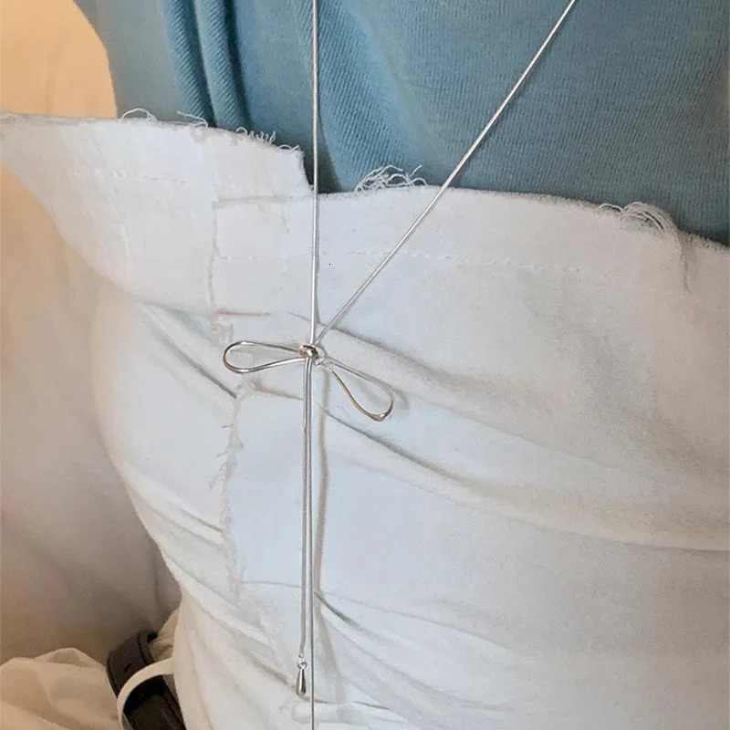 Foxanry Bowknot Geometric Long Tassel Necklaces For Women Girls Trendy Sweet Elegant Cute Sweater Chain Anniversary Jewelry Gift 250807