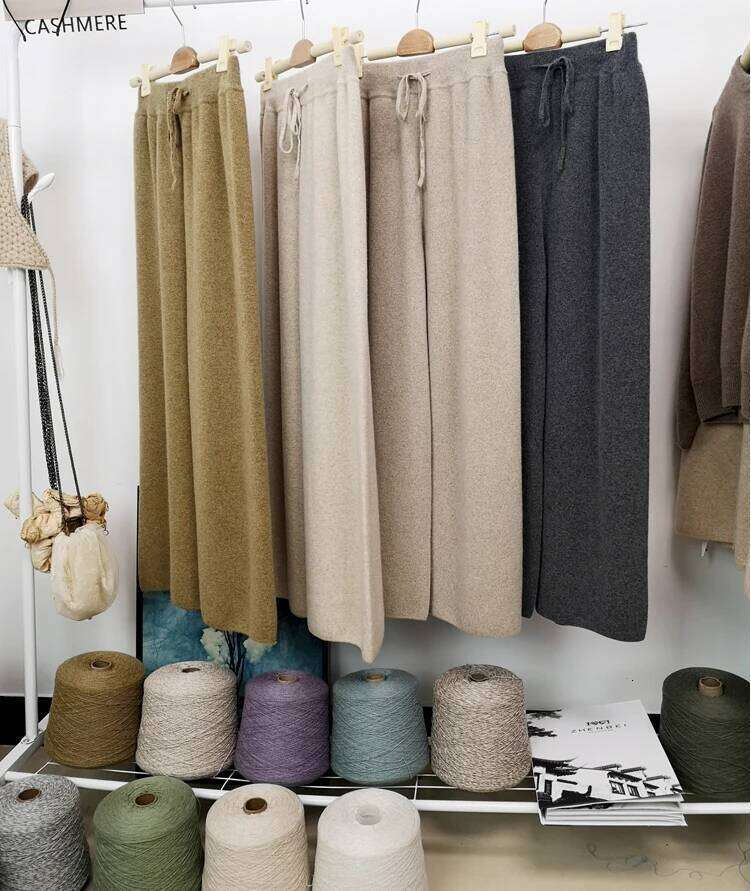 Autumn Winter Wool Knitted Wide Leg FEMALE Drooping Feels Straight Tube Leisure Tall Waist Outside Wear Trousers 20250811